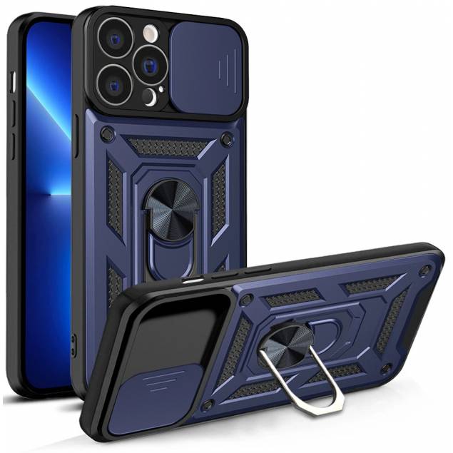 Hybrid Armor Camshield cover til iPhone 13 Pro - Blå Hybrid Armor Camshield cover til iPhone 13 Pro - Blå